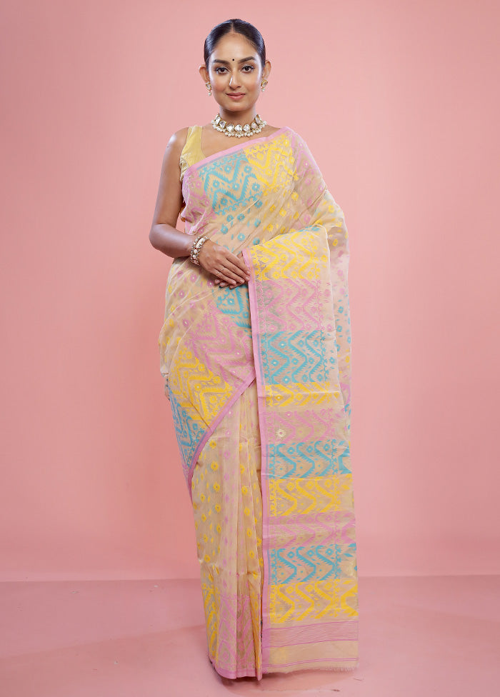 Cream Tant Cotton Saree Without Blouse Piece - Indian Silk House Agencies