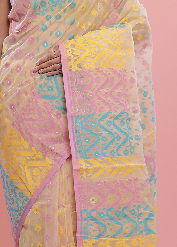 Cream Tant Cotton Saree Without Blouse Piece - Indian Silk House Agencies