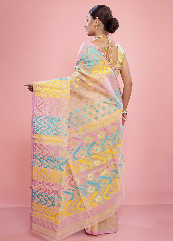 Cream Tant Cotton Saree Without Blouse Piece - Indian Silk House Agencies