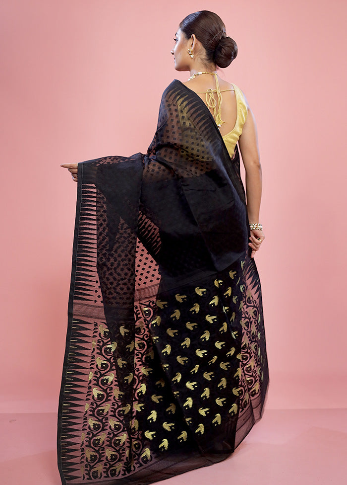 Black Tant Cotton Saree Without Blouse Piece - Indian Silk House Agencies