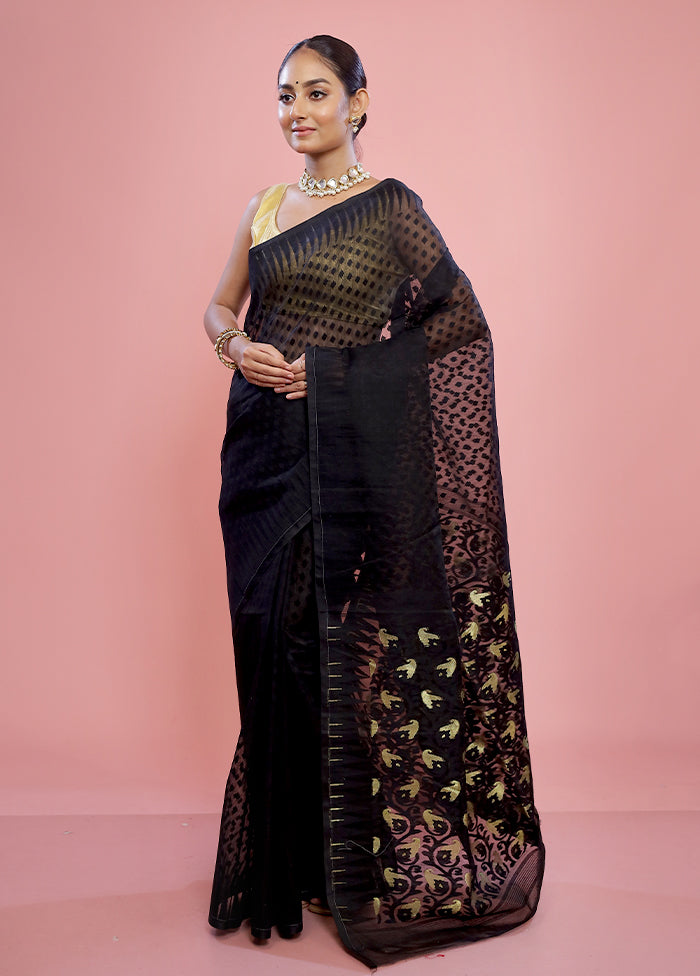 Black Tant Cotton Saree Without Blouse Piece - Indian Silk House Agencies