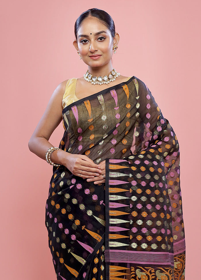 Black Tant Cotton Saree Without Blouse Piece - Indian Silk House Agencies