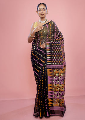 Black Tant Cotton Saree Without Blouse Piece - Indian Silk House Agencies