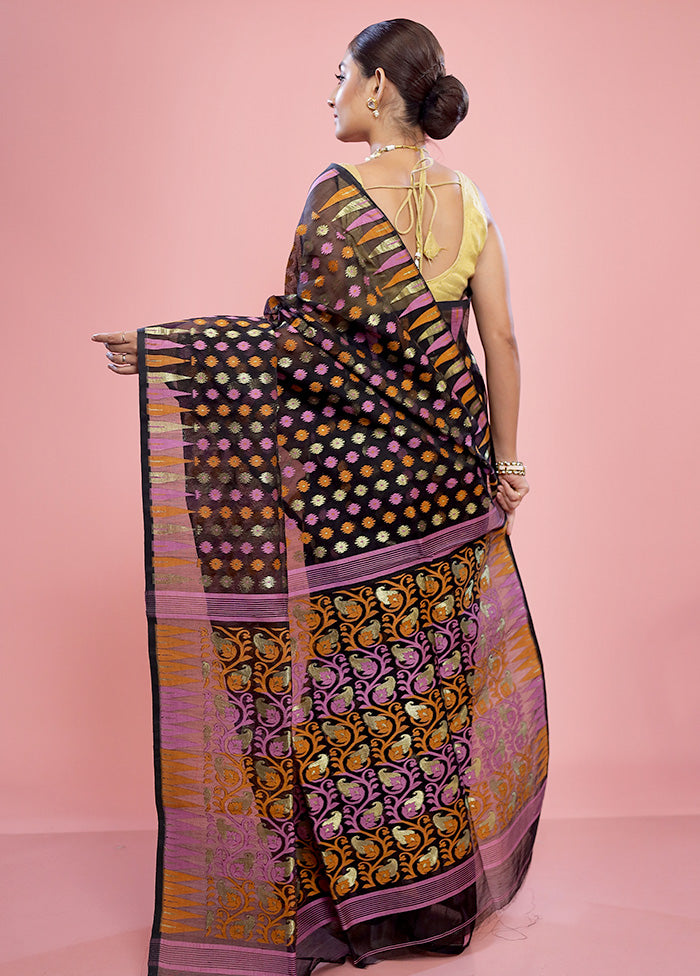 Black Tant Cotton Saree Without Blouse Piece - Indian Silk House Agencies