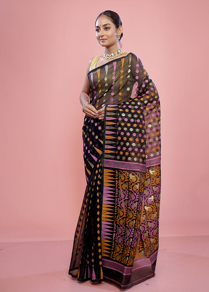 Black Tant Cotton Saree Without Blouse Piece - Indian Silk House Agencies