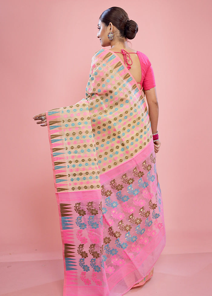 Cream Tant Cotton Saree Without Blouse Piece - Indian Silk House Agencies