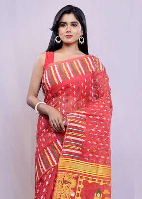 Red Tant Cotton Saree Without Blouse Piece - Indian Silk House Agencies