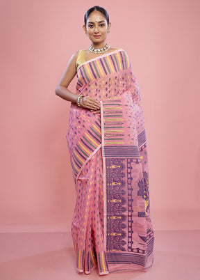 Pink Tant Cotton Saree Without Blouse Piece - Indian Silk House Agencies