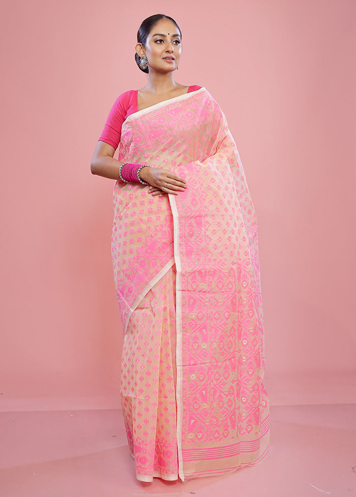 Cream Tant Cotton Saree Without Blouse Piece - Indian Silk House Agencies