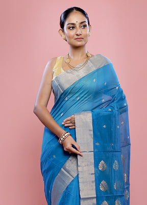 Blue Chanderi Cotton Saree With Blouse Piece - Indian Silk House Agencies