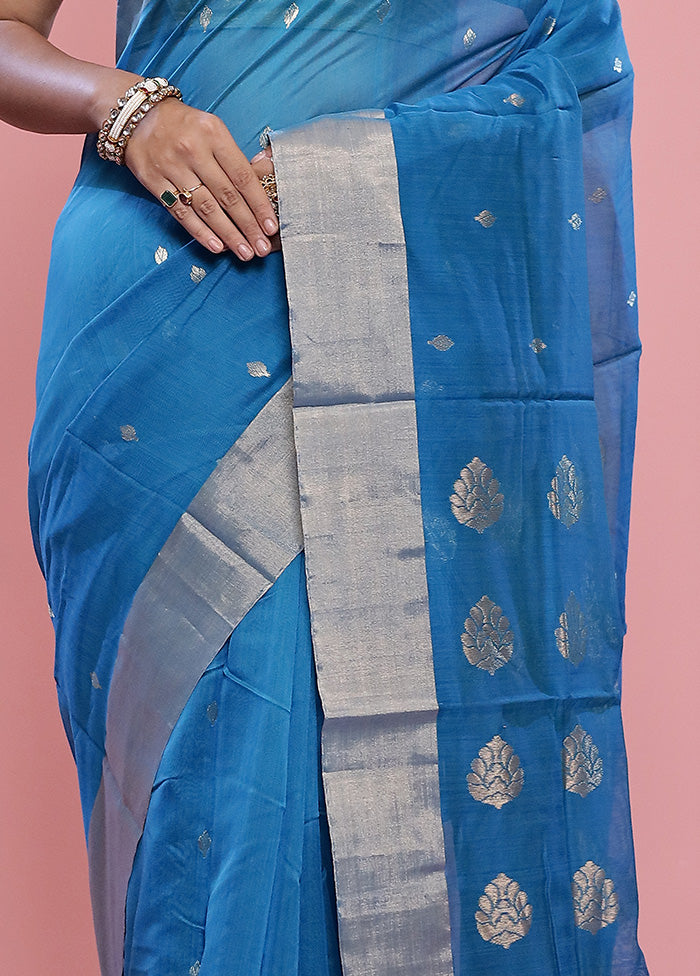 Blue Chanderi Cotton Saree With Blouse Piece - Indian Silk House Agencies