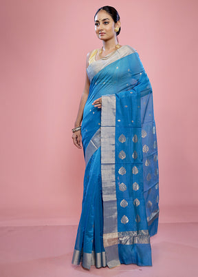 Blue Chanderi Cotton Saree With Blouse Piece - Indian Silk House Agencies