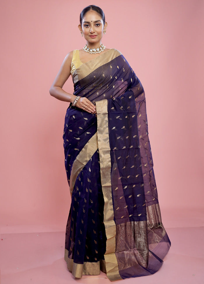 Blue Chanderi Pure Cotton Saree With Blouse Piece - Indian Silk House Agencies