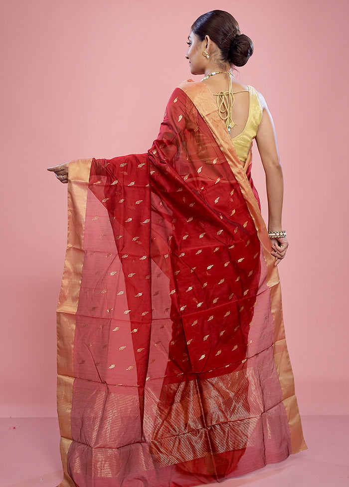 Maroon Chanderi Pure Cotton Saree With Blouse Piece - Indian Silk House Agencies