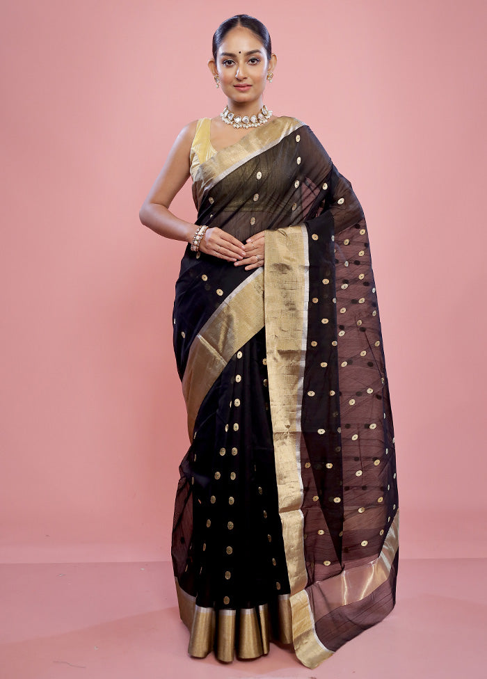 Black Chanderi Pure Cotton Saree With Blouse Piece - Indian Silk House Agencies