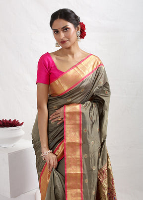 Grey Kanjivaram Silk Saree With Blouse Piece - Indian Silk House Agencies