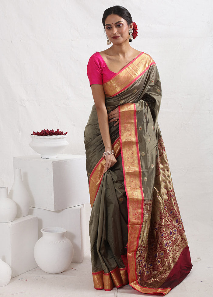 Grey Kanjivaram Silk Saree With Blouse Piece - Indian Silk House Agencies