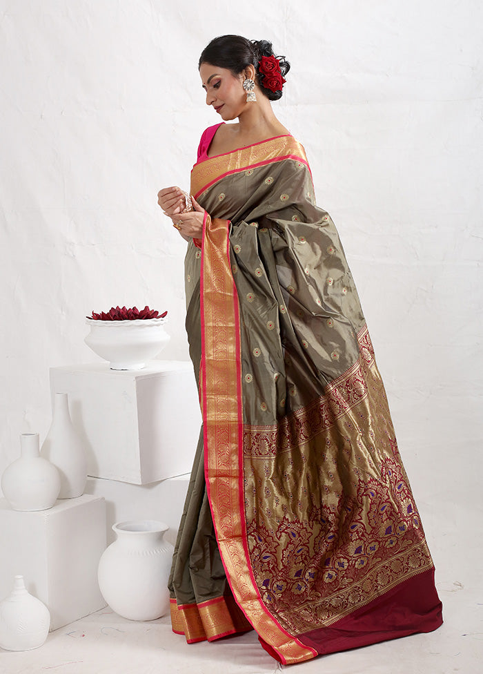 Grey Kanjivaram Silk Saree With Blouse Piece - Indian Silk House Agencies