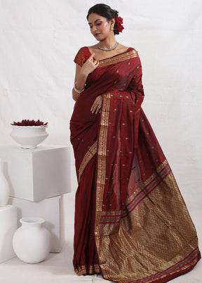 Maroon Kanjivaram Silk Saree With Blouse Piece - Indian Silk House Agencies