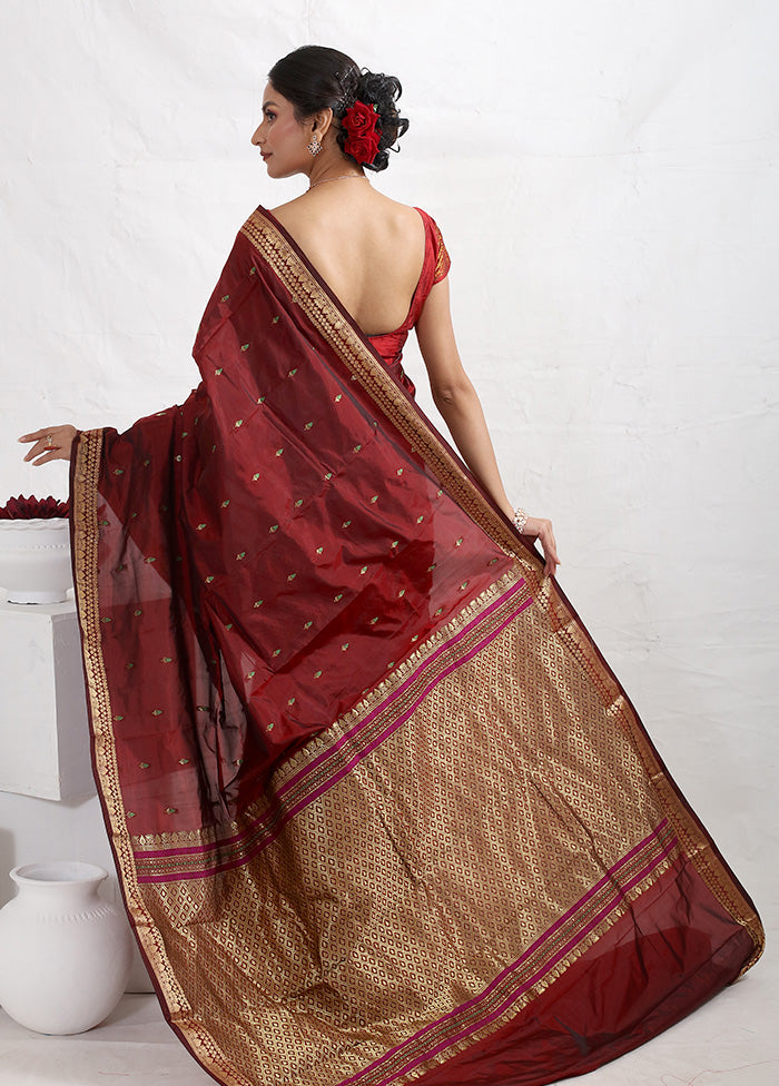 Maroon Kanjivaram Silk Saree With Blouse Piece - Indian Silk House Agencies