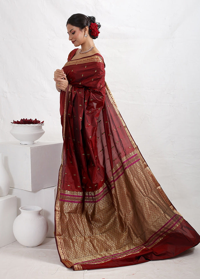 Maroon Kanjivaram Silk Saree With Blouse Piece - Indian Silk House Agencies