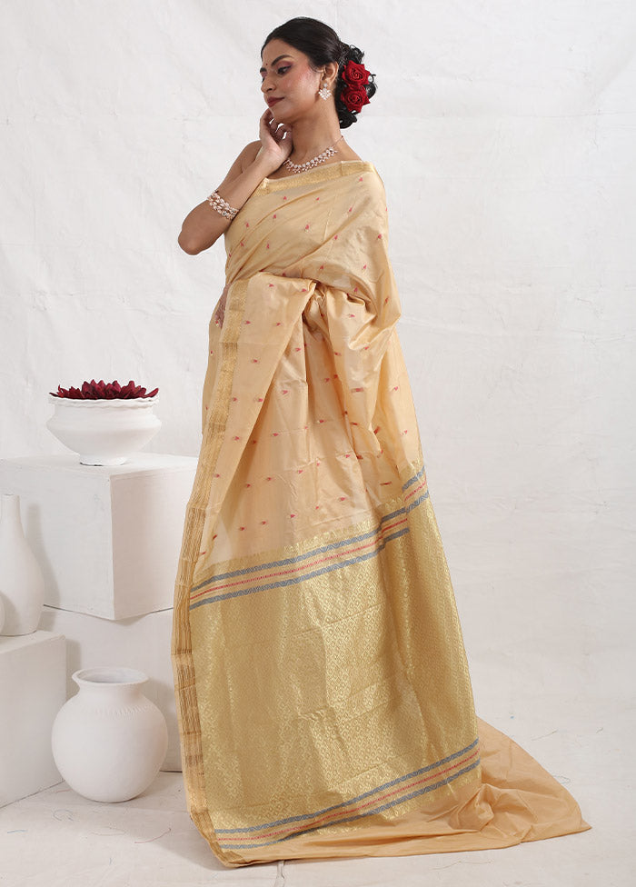 Cream Kanjivaram Silk Saree With Blouse Piece - Indian Silk House Agencies