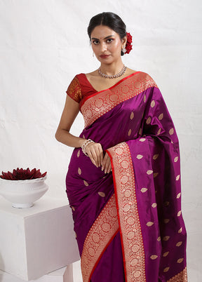 Purple Katan Pure Silk Saree With Blouse Piece - Indian Silk House Agencies