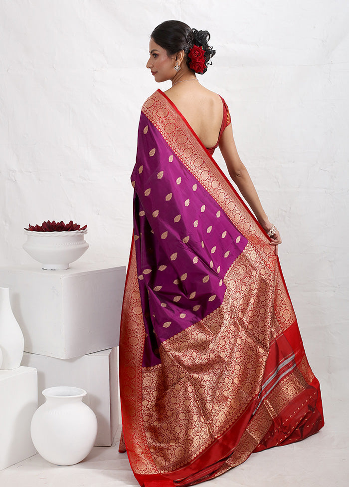 Purple Katan Pure Silk Saree With Blouse Piece - Indian Silk House Agencies