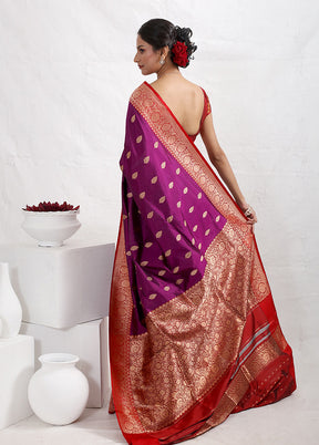 Purple Katan Pure Silk Saree With Blouse Piece - Indian Silk House Agencies