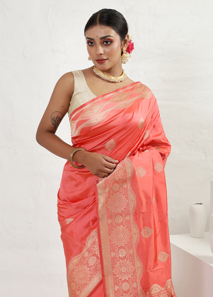 Pink Katan Pure Silk Saree With Blouse Piece - Indian Silk House Agencies