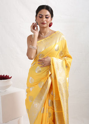 Yellow Semi Katan Silk Saree With Blouse Piece - Indian Silk House Agencies