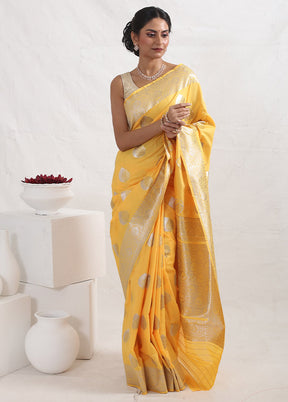 Yellow Semi Katan Silk Saree With Blouse Piece - Indian Silk House Agencies