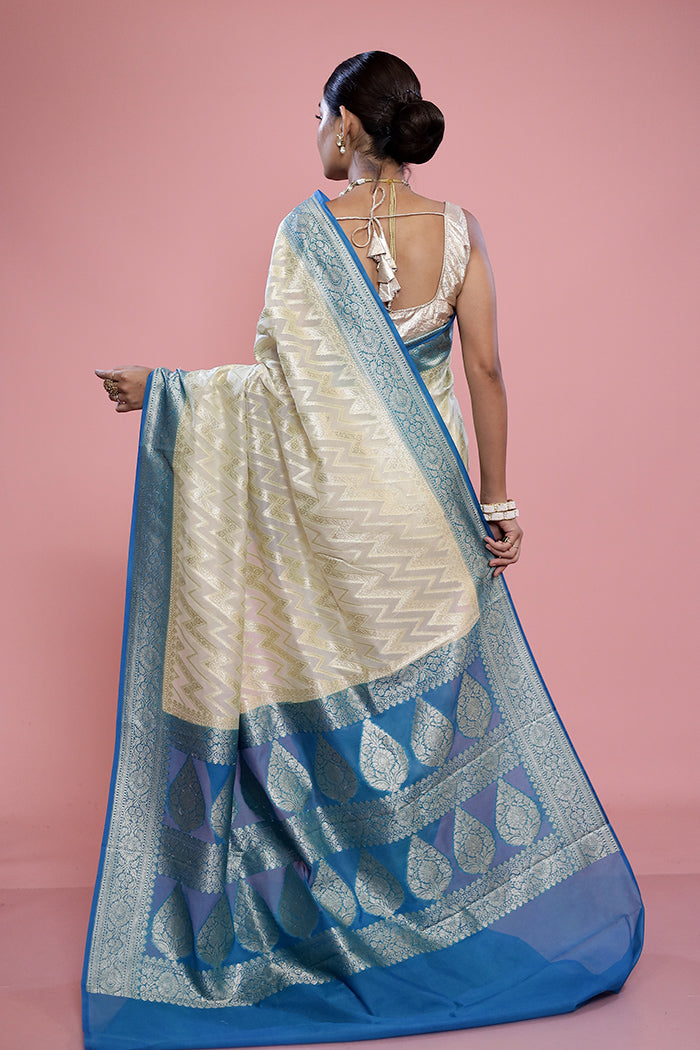 Cream Georgette Saree With Blouse Piece - Indian Silk House Agencies