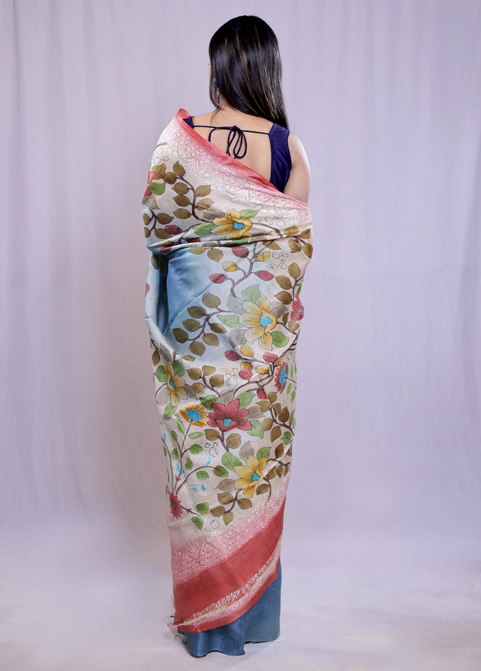 Multicolor Tussar Pure Silk Saree With Blouse Piece - Indian Silk House Agencies