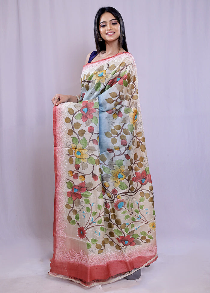 Multicolor Tussar Pure Silk Saree With Blouse Piece - Indian Silk House Agencies