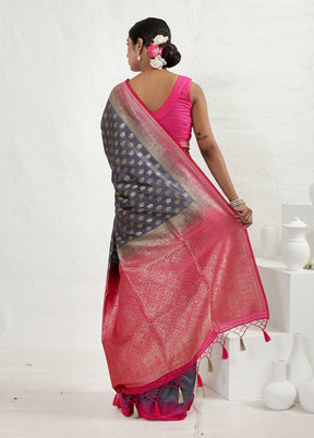 Grey Dupion Silk Saree With Blouse Piece - Indian Silk House Agencies