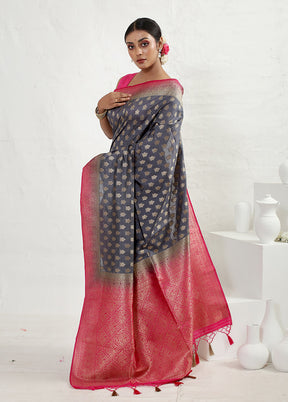 Grey Dupion Silk Saree With Blouse Piece - Indian Silk House Agencies