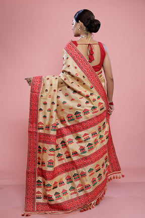 Cream Assam Pure Silk Saree With Blouse Piece - Indian Silk House Agencies