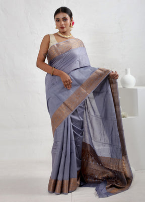 Grey Dupion Silk Saree With Blouse Piece - Indian Silk House Agencies