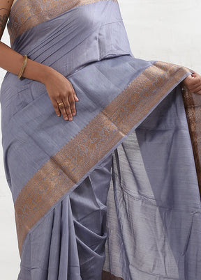 Grey Dupion Silk Saree With Blouse Piece - Indian Silk House Agencies