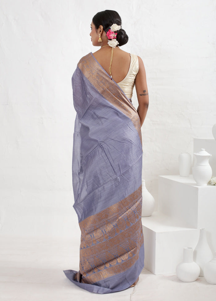 Grey Dupion Silk Saree With Blouse Piece - Indian Silk House Agencies