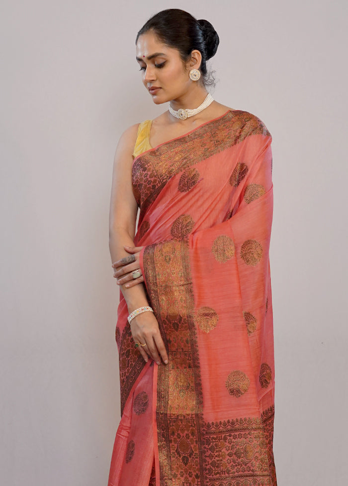 Pink Dupion Pure Silk Saree With Blouse Piece - Indian Silk House Agencies