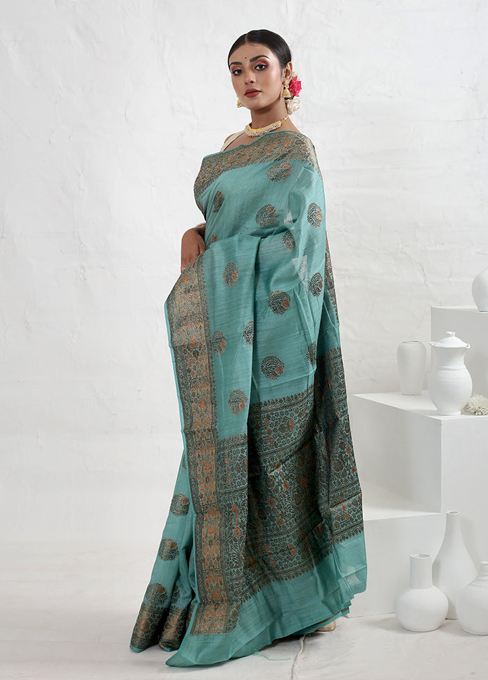 Green Dupion Pure Silk Saree With Blouse Piece - Indian Silk House Agencies