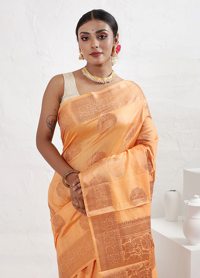 Orange Dupion Silk Saree With Blouse Piece - Indian Silk House Agencies