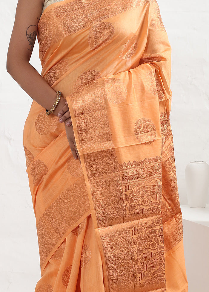 Orange Dupion Silk Saree With Blouse Piece - Indian Silk House Agencies