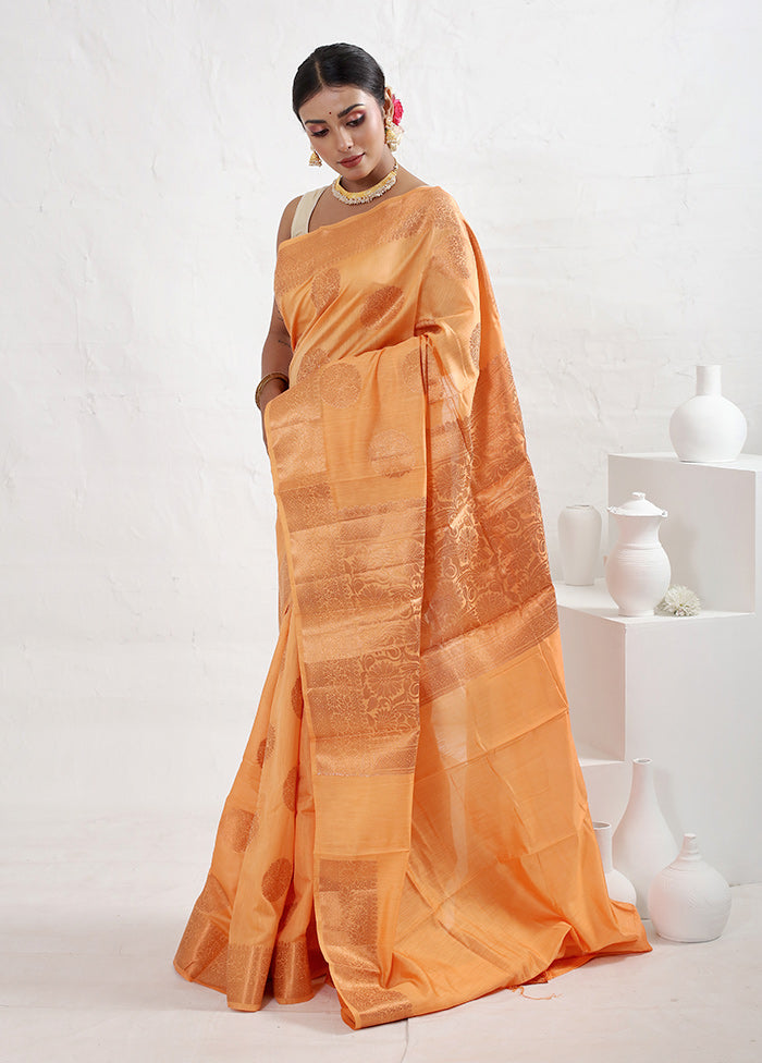 Orange Dupion Silk Saree With Blouse Piece - Indian Silk House Agencies