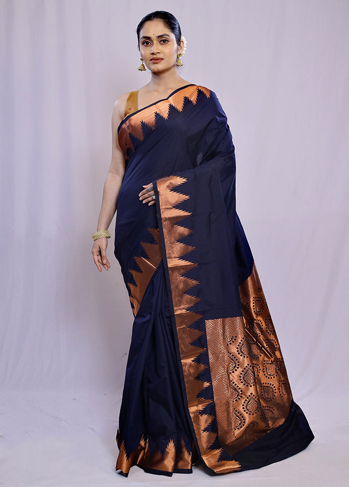 Blue Kanjivaram Silk Saree With Blouse Piece - Indian Silk House Agencies