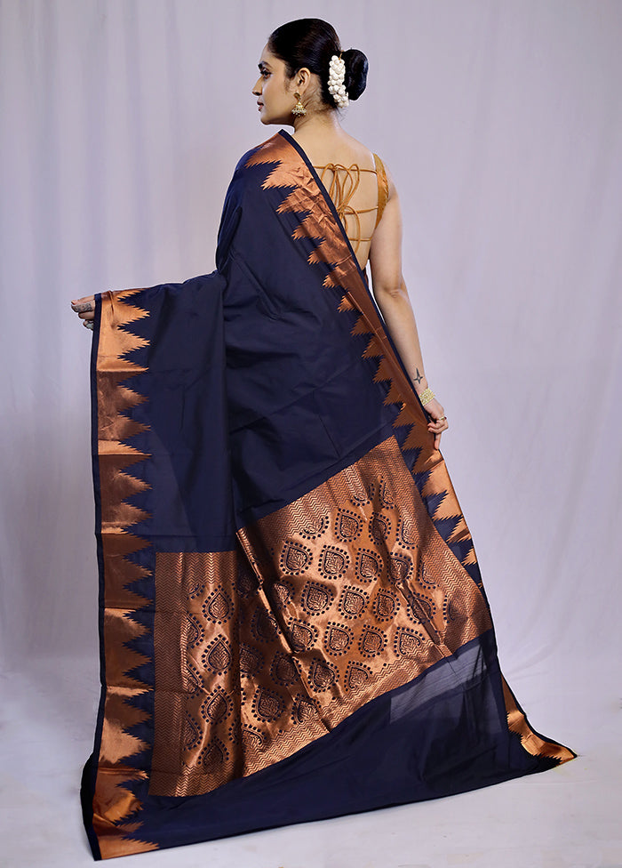 Blue Kanjivaram Silk Saree With Blouse Piece - Indian Silk House Agencies