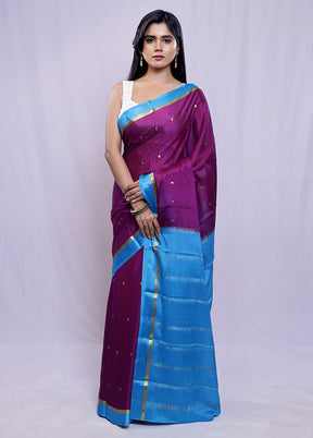 Purple Chiffon Pure Silk Saree With Blouse Piece - Indian Silk House Agencies