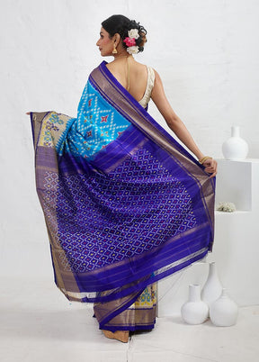 Blue Pure Silk Rajkot Patola Saree With Blouse Piece - Indian Silk House Agencies